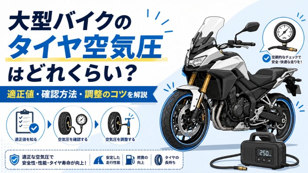 大型バイクのタイヤ空気圧はどれくらい？適正値・確認方法・調整のコツを解説