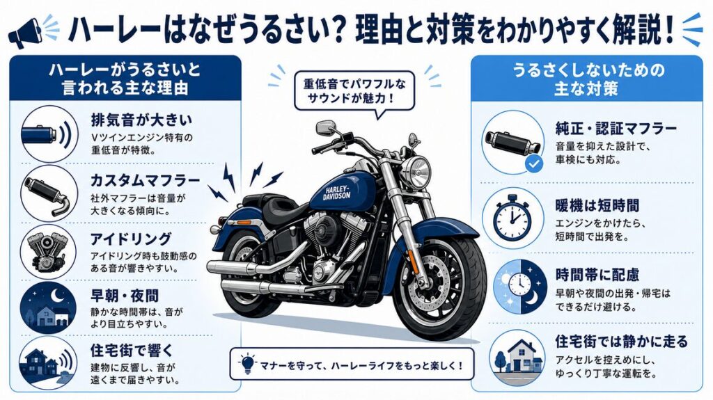 ハーレーがうるさいと言われる理由は？騒音・近所迷惑の原因と対策を解説２