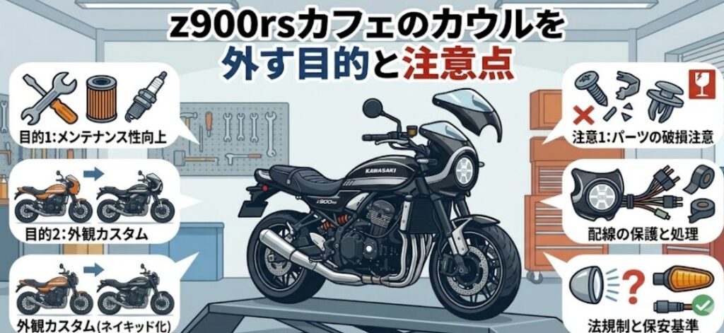 z900rsカフェのカウルを外す目的と注意点