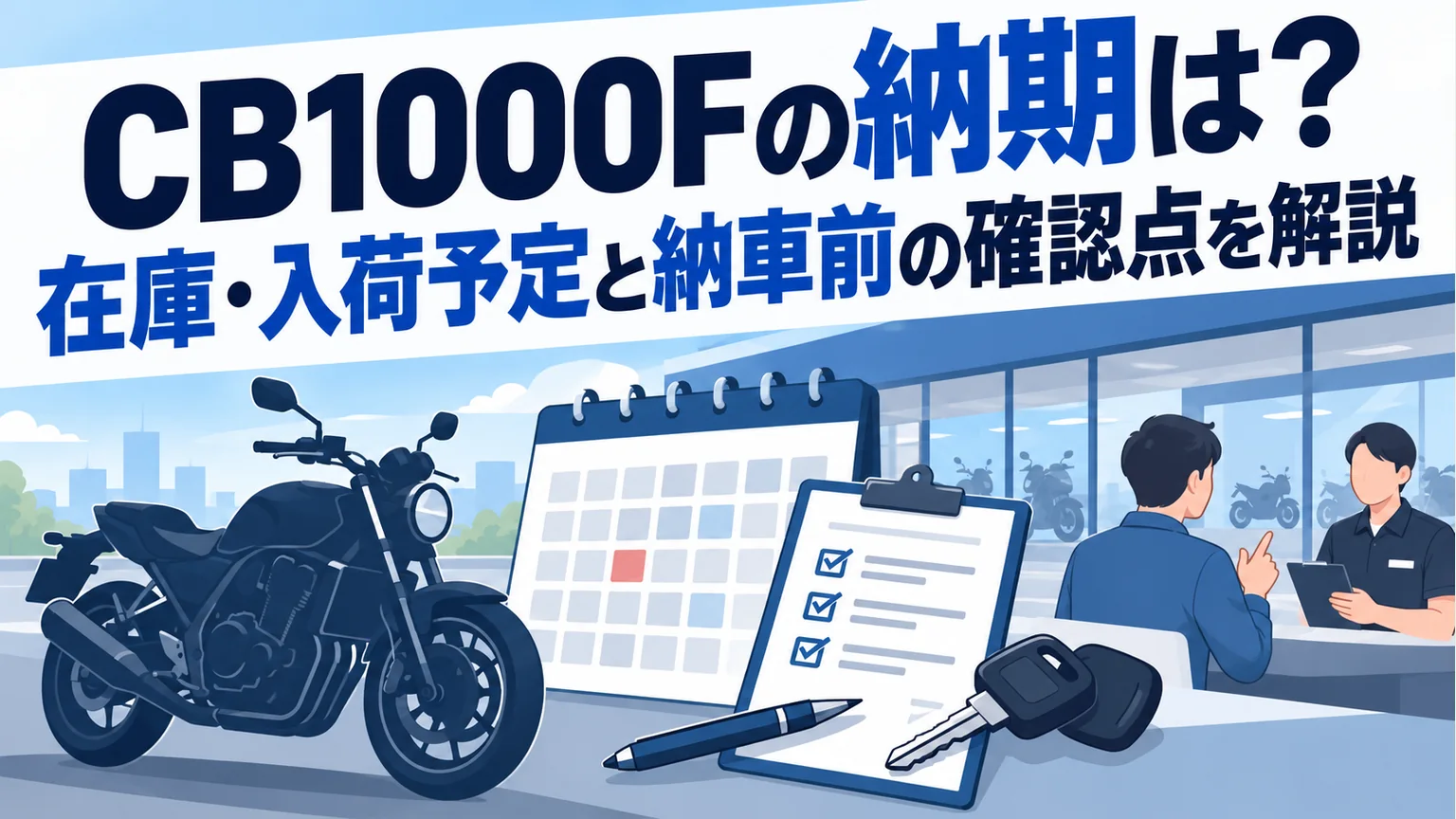 CB1000Fの納期は?在庫・入荷予定と納車前の確認点を解説の解説イラスト