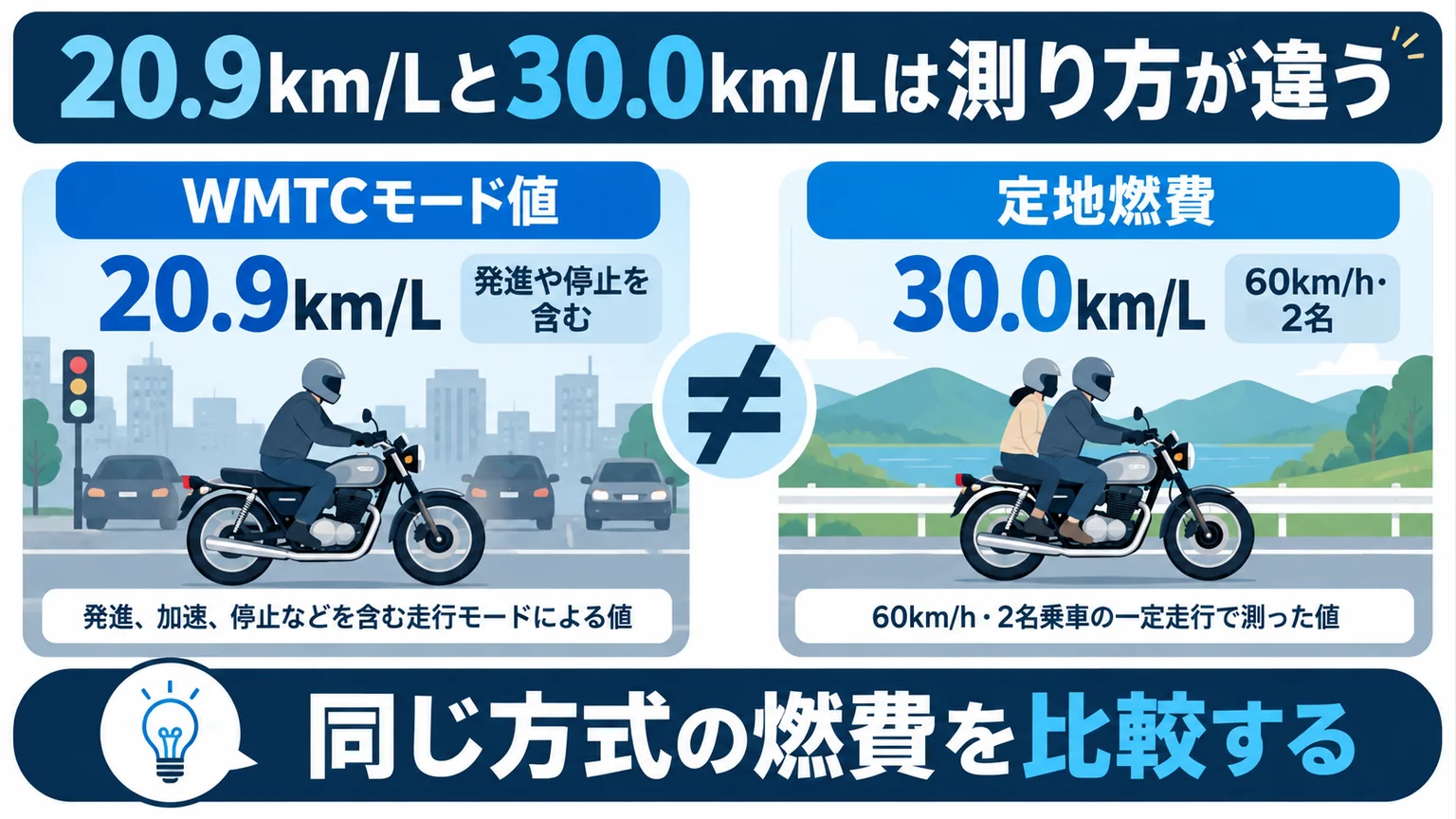 20.9km/Lと30.0km/Lは測り方が違うを整理した図解